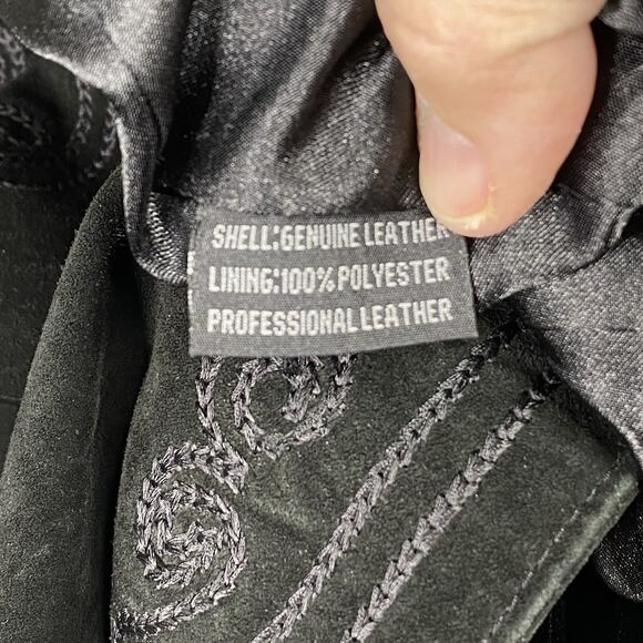 Montana Co Leather Jacket Womens L Black Embroidered Button Up Lined Cowgirl - Picture 11 of 13